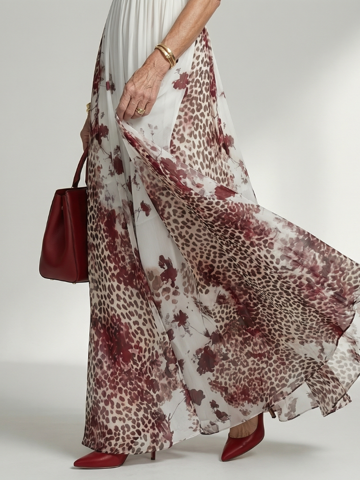Miranda - Long Floral Dress with Long Sleeves and Full Skirt