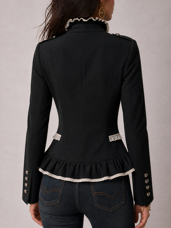 Tamsin - Black & White Tassel-Stitched Tailored Blazer