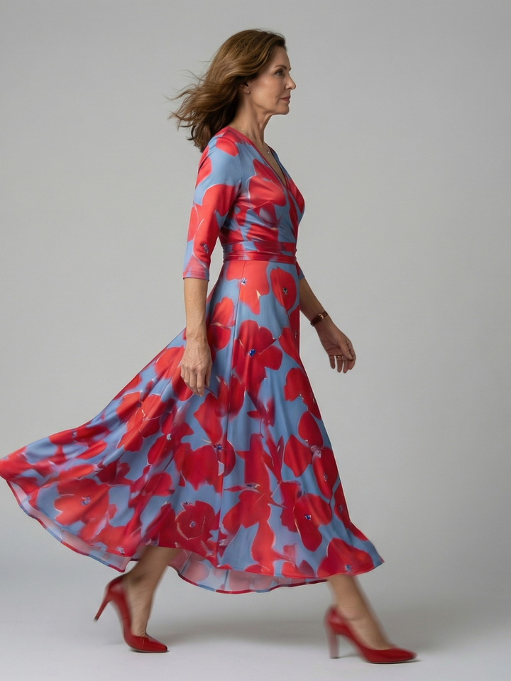 Tammy - Floral Midi Dress with Crossover Neckline