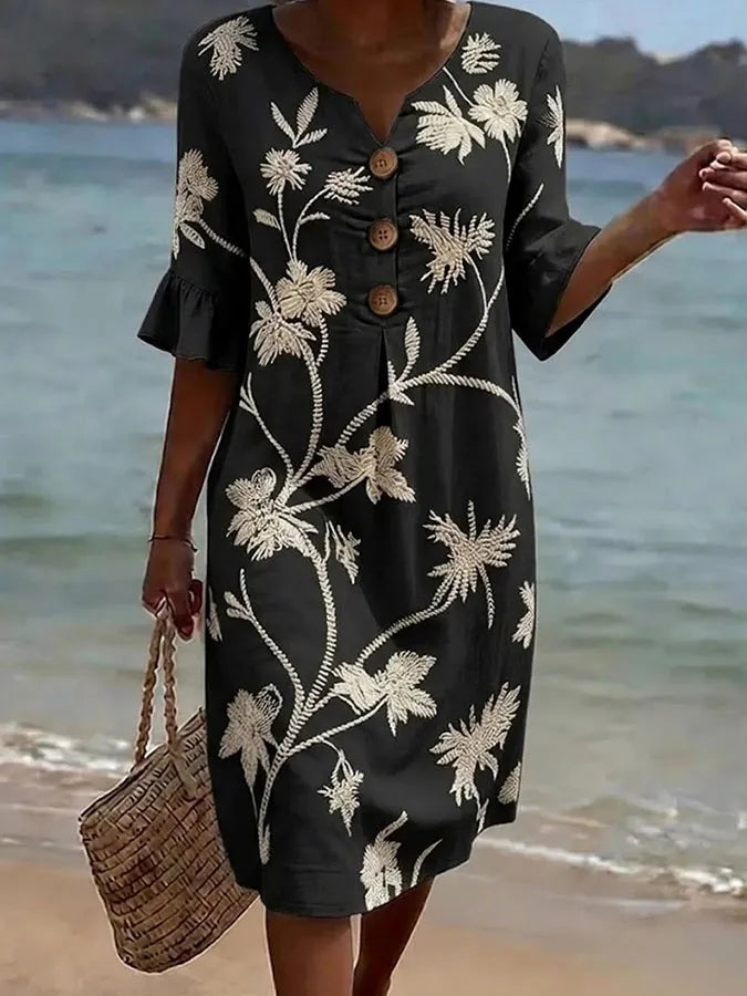 Sable - Black Floral Puff Sleeve Dress