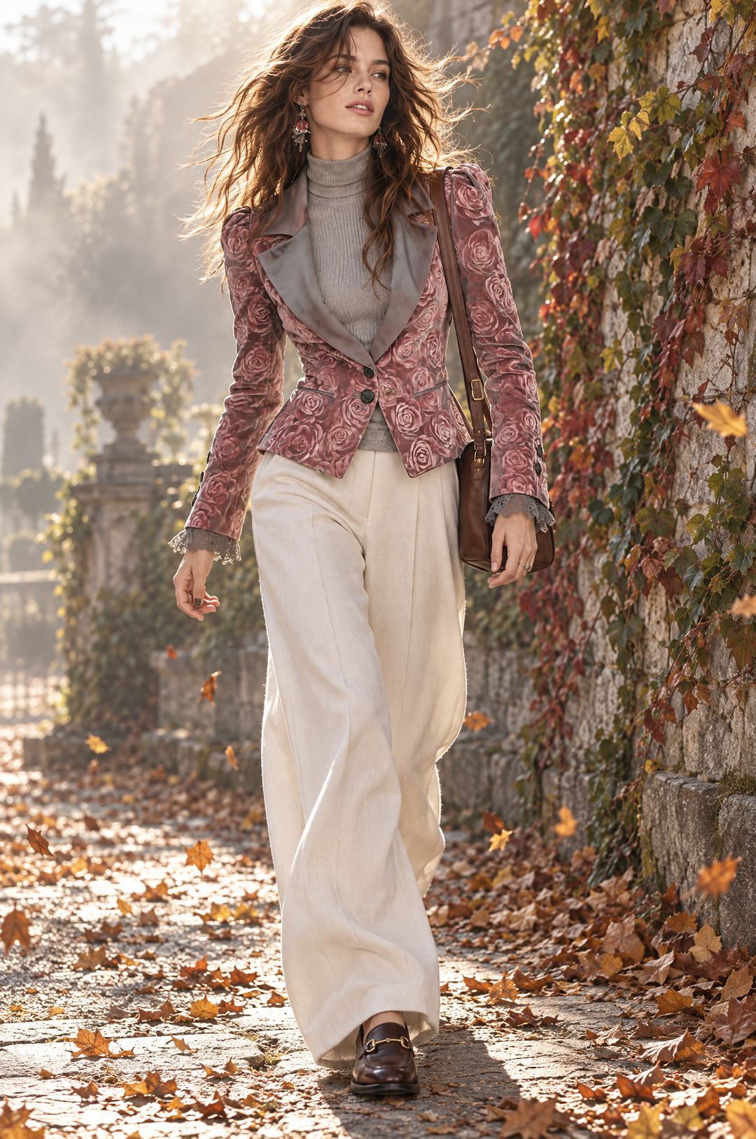 Lydia - Pink Floral Velvet Slim-Fit Blazer