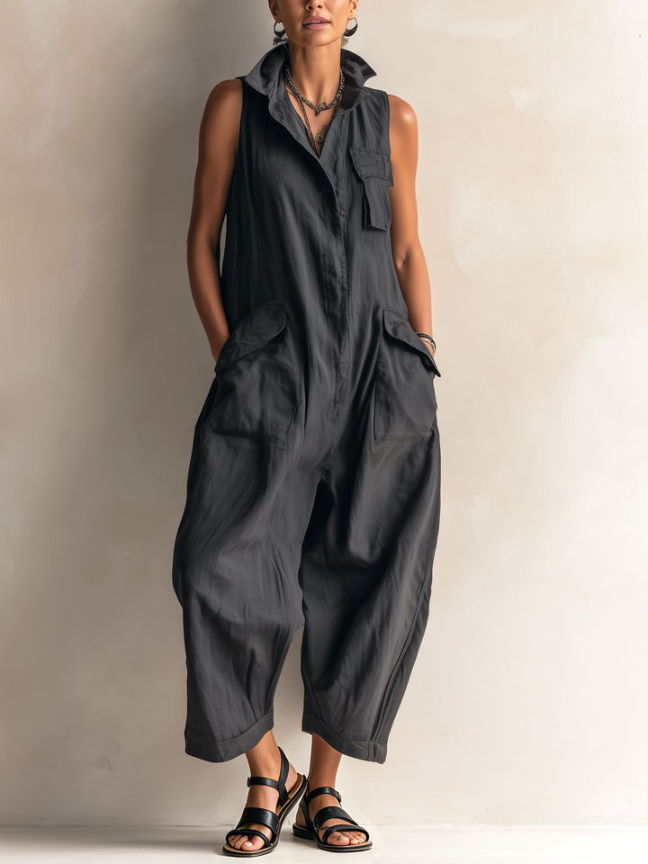 Brenda - Mandarin Collar Wide-Leg Jumpsuit