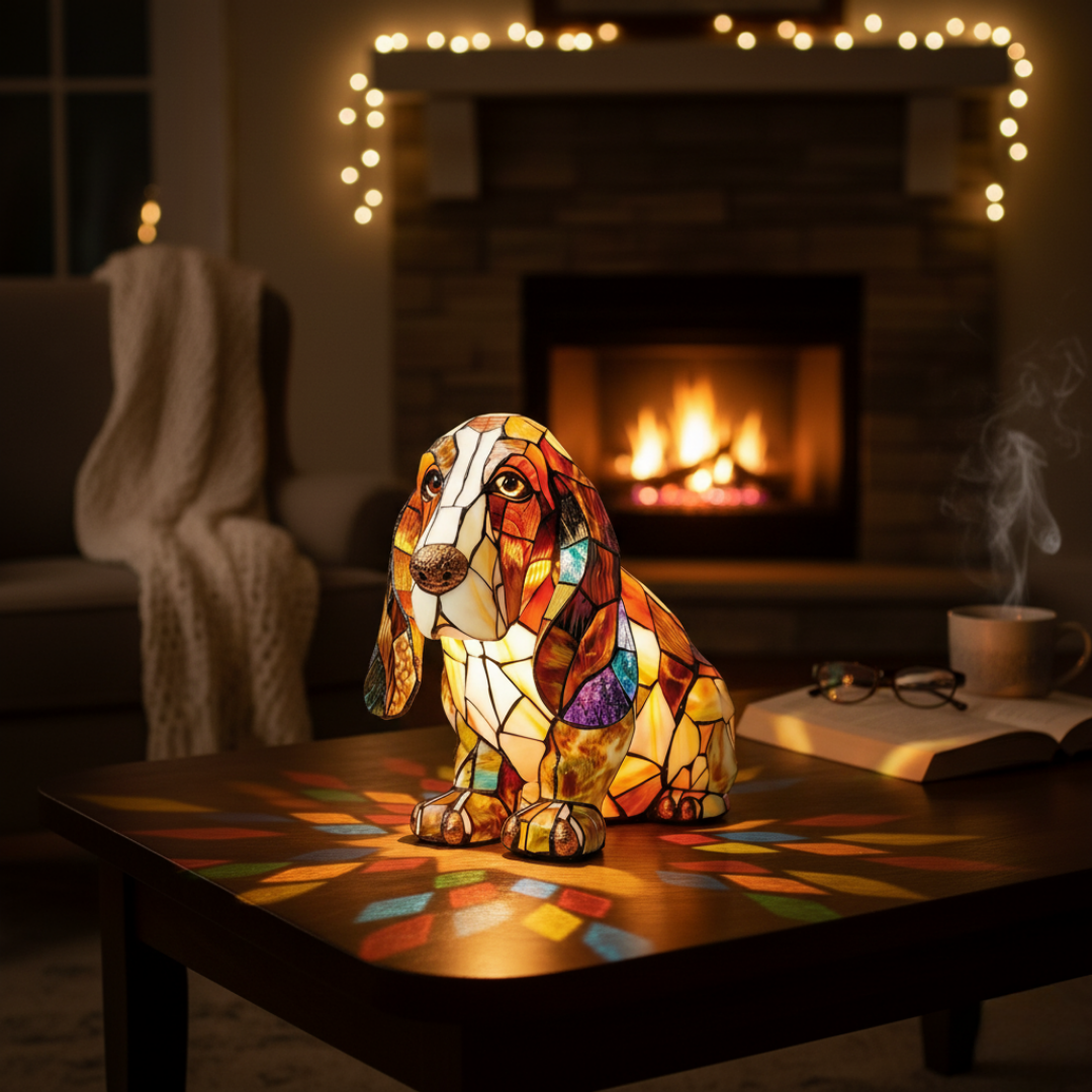 Basset Hound Calm Coloured Glass Lamp