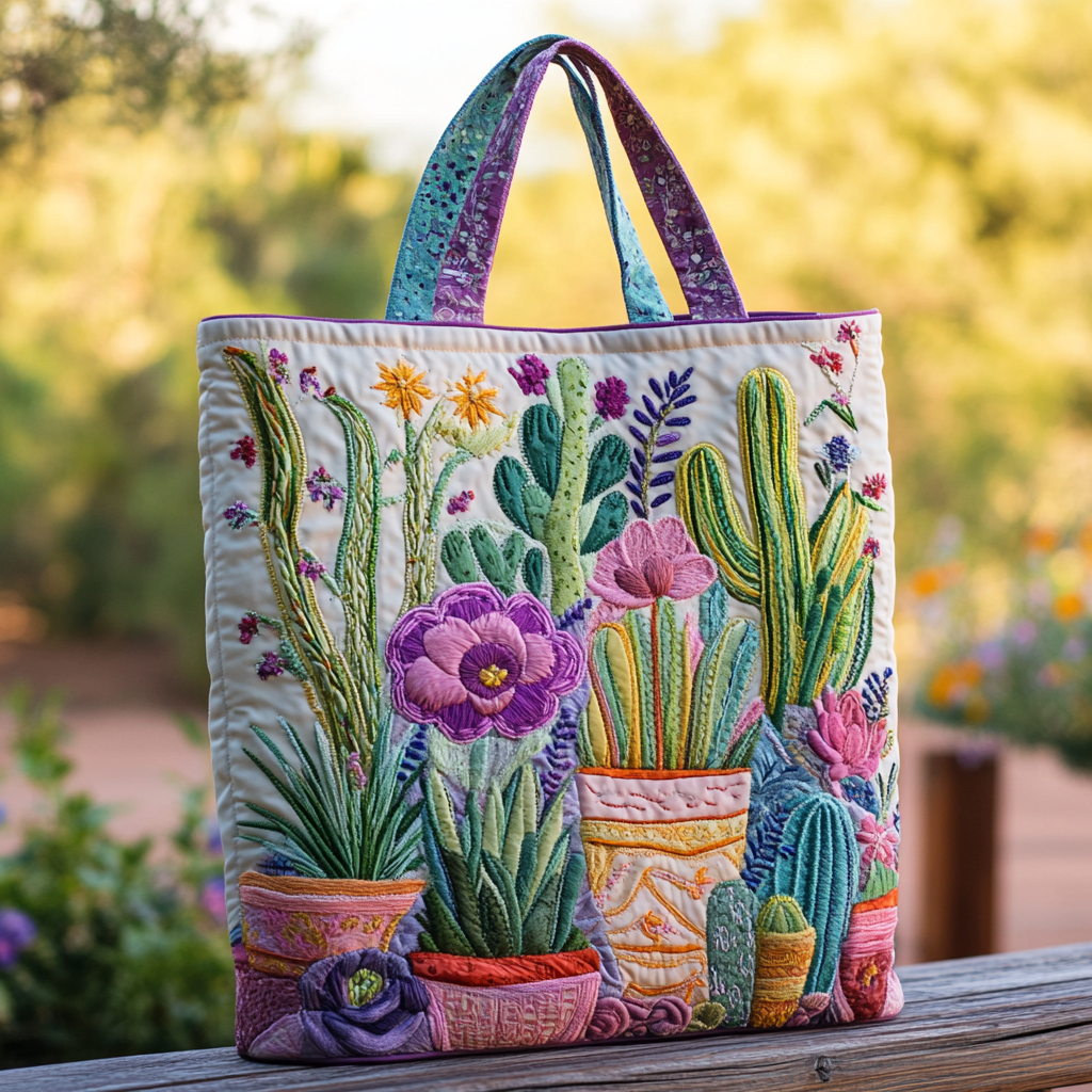 Bolsa Tote Acolchada de Cactus y Suculentas
