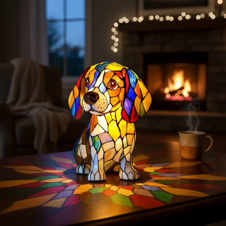 Beagle Stained Glass Style Lamp