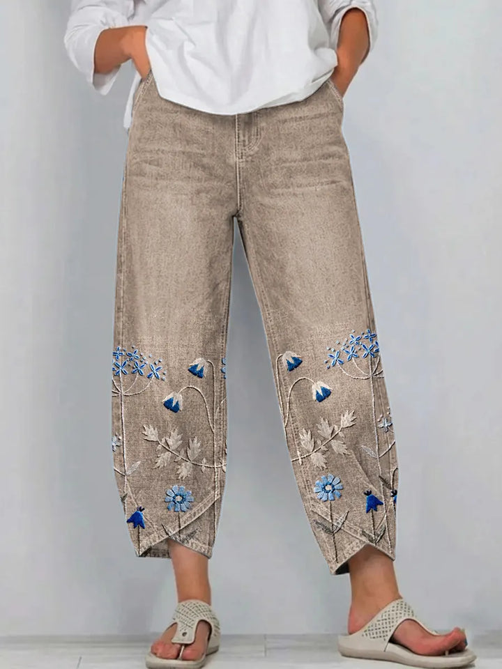 Elora - Embroidered Floral Everyday Pants
