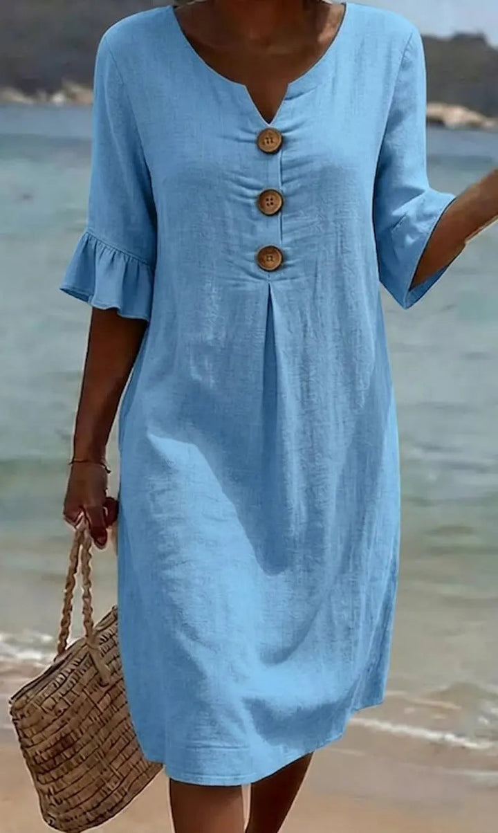 Beulah - Blue Floral Flutter Sleeve Dress