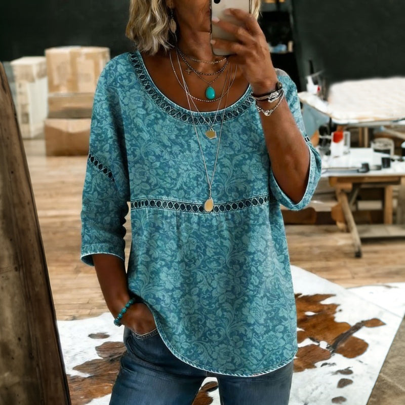 Barrie - Turquoise Vintage Boho Blouse