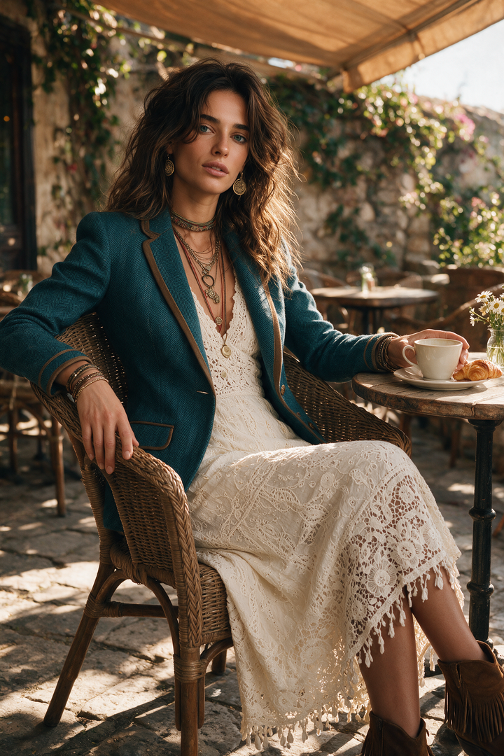 Dara - Retro Herringbone Blazer with Contrast Details