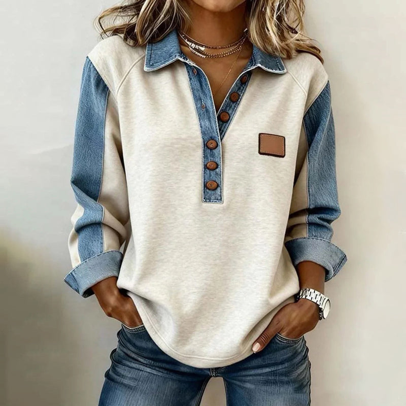 Briana - Blue Vintage Collared Blouse
