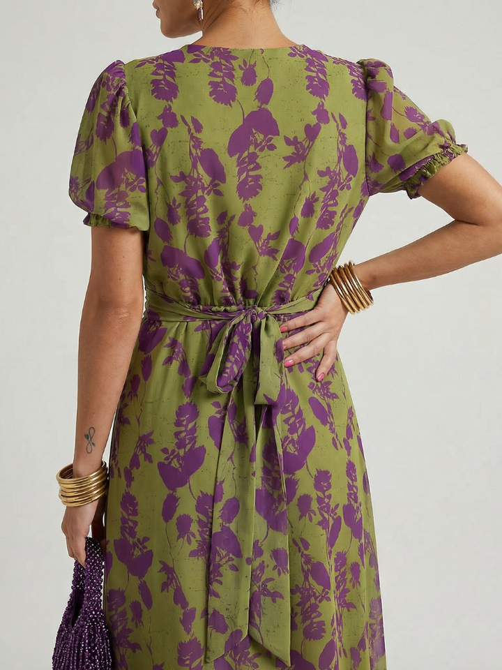 Evangelina - Floral Midi Dress with Short Sleeves