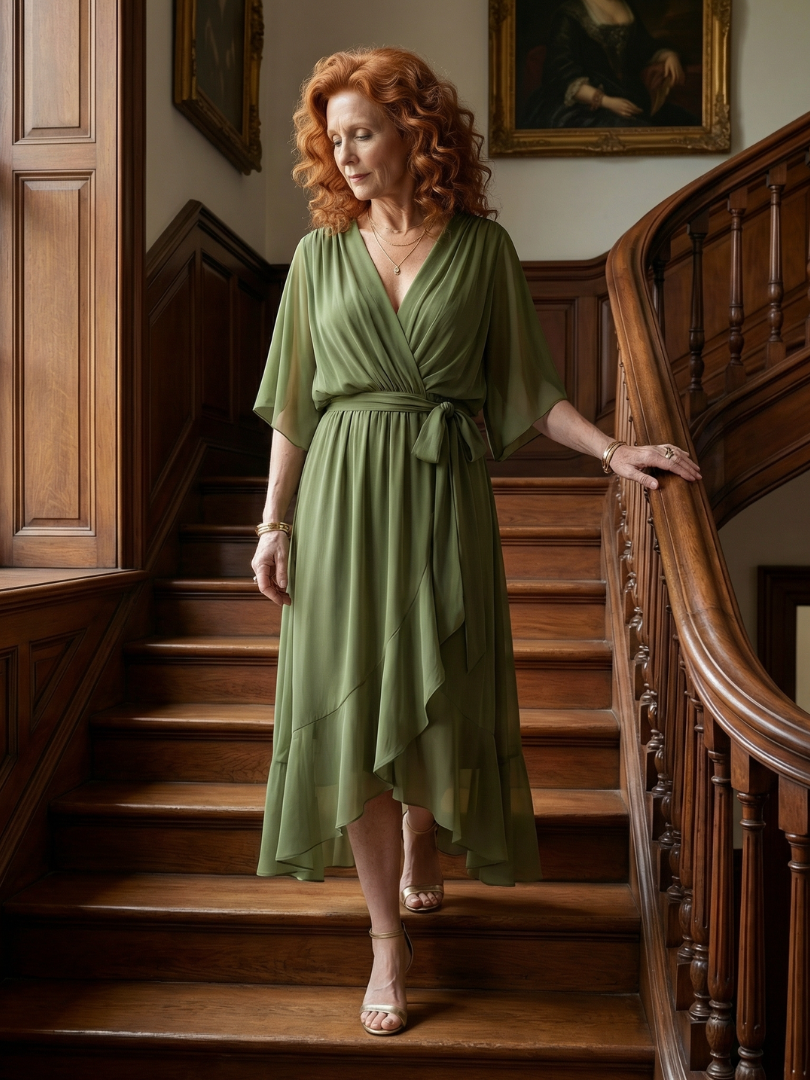 Darla - Draped Midi Dress with Elbow Sleeves