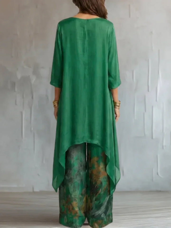 Sandra - Asymmetric Floral Top and Pants Set