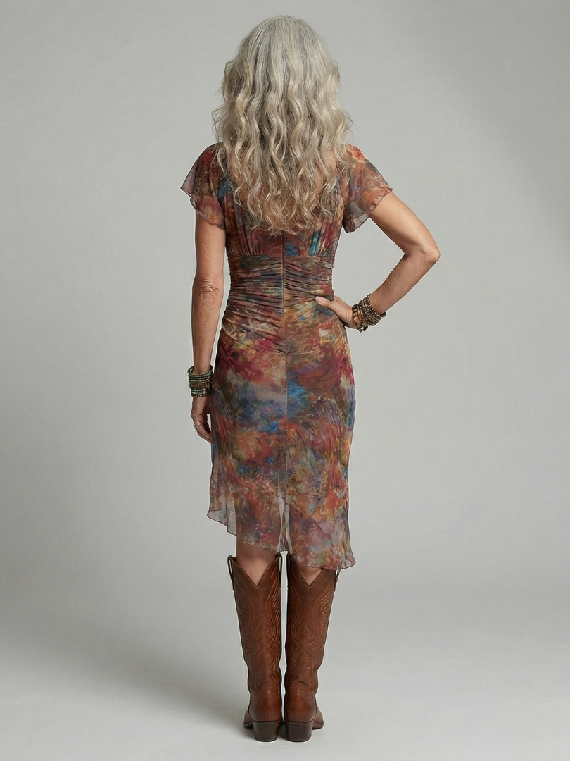 Adelina - Halter Midi Dress with Asymmetric Overlay