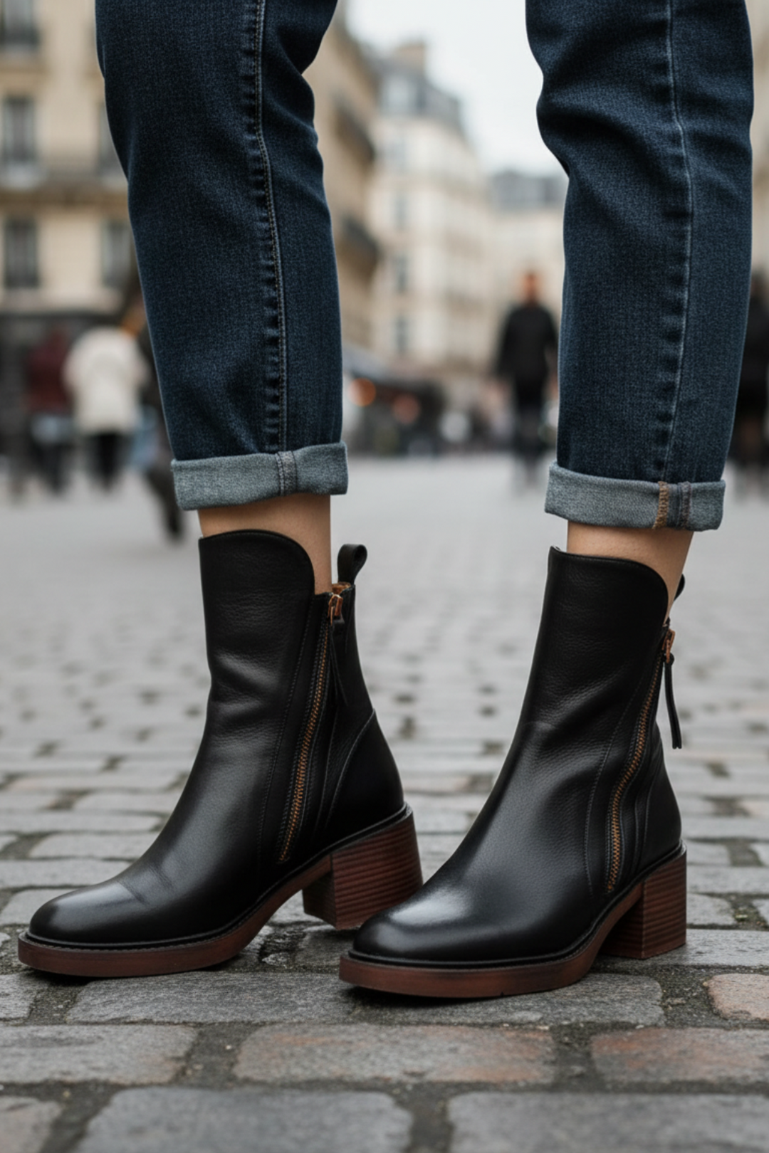 Whitney - Round Toe Block Heel Boots