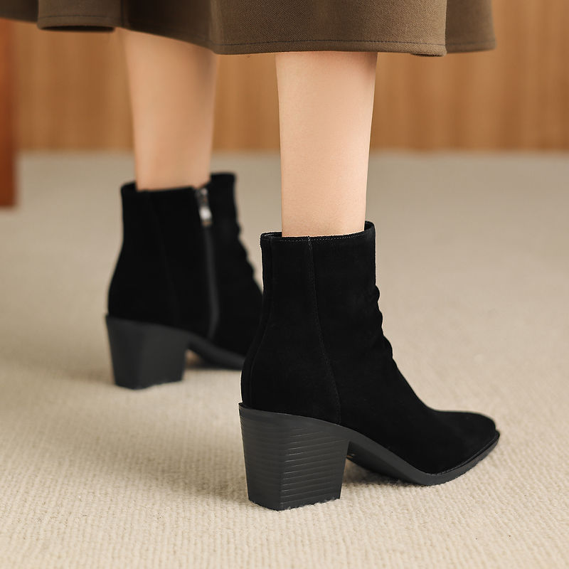 Olive - Genuine Suede Ankle Boots