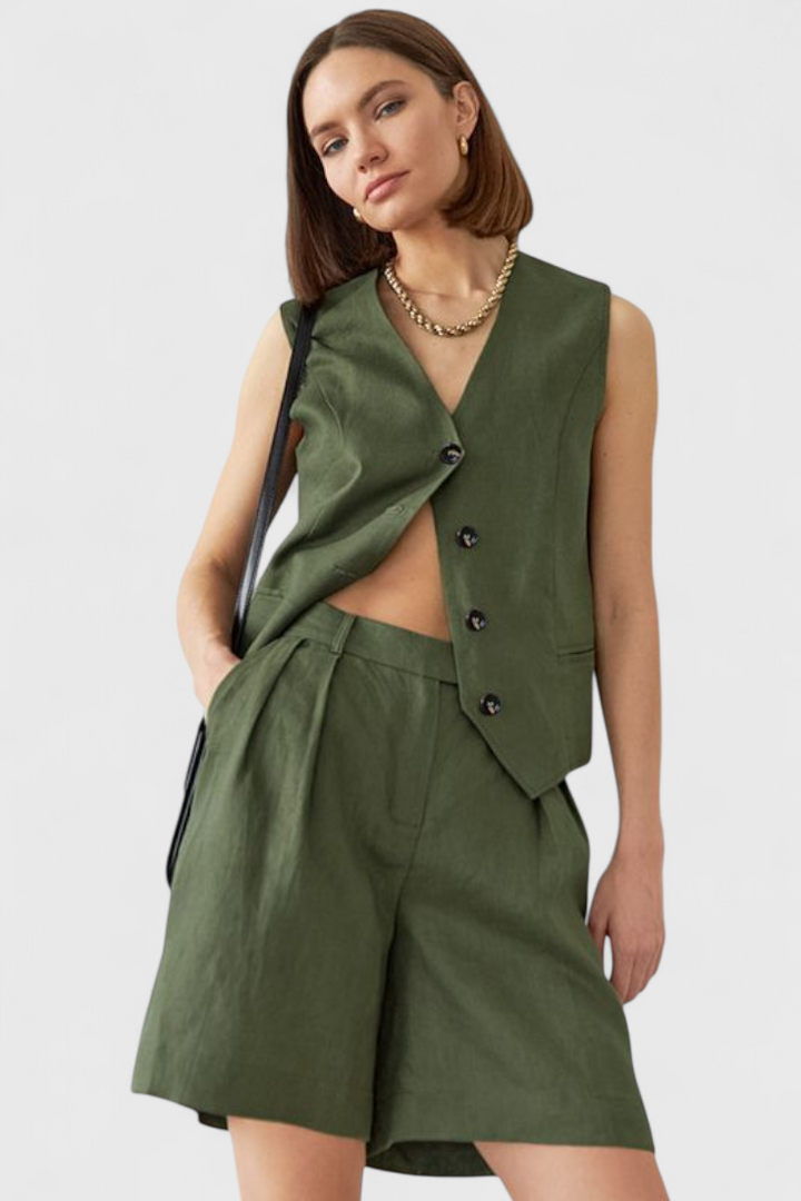Raquel - Safari Summer Shirt and Shorts Matching Set
