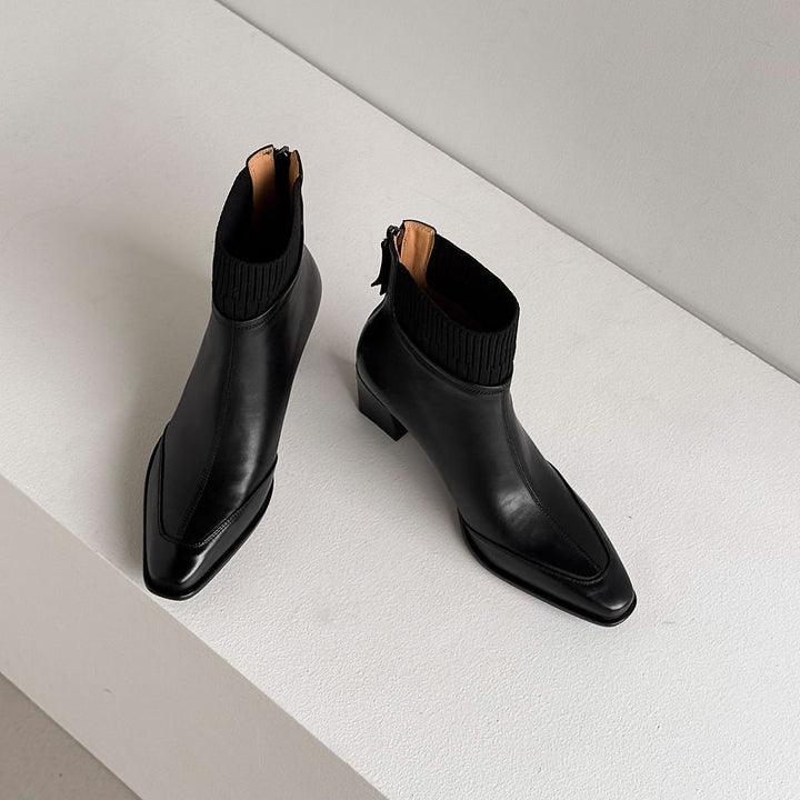 Cosima - Genuine Leather Square Toe Ankle Boots