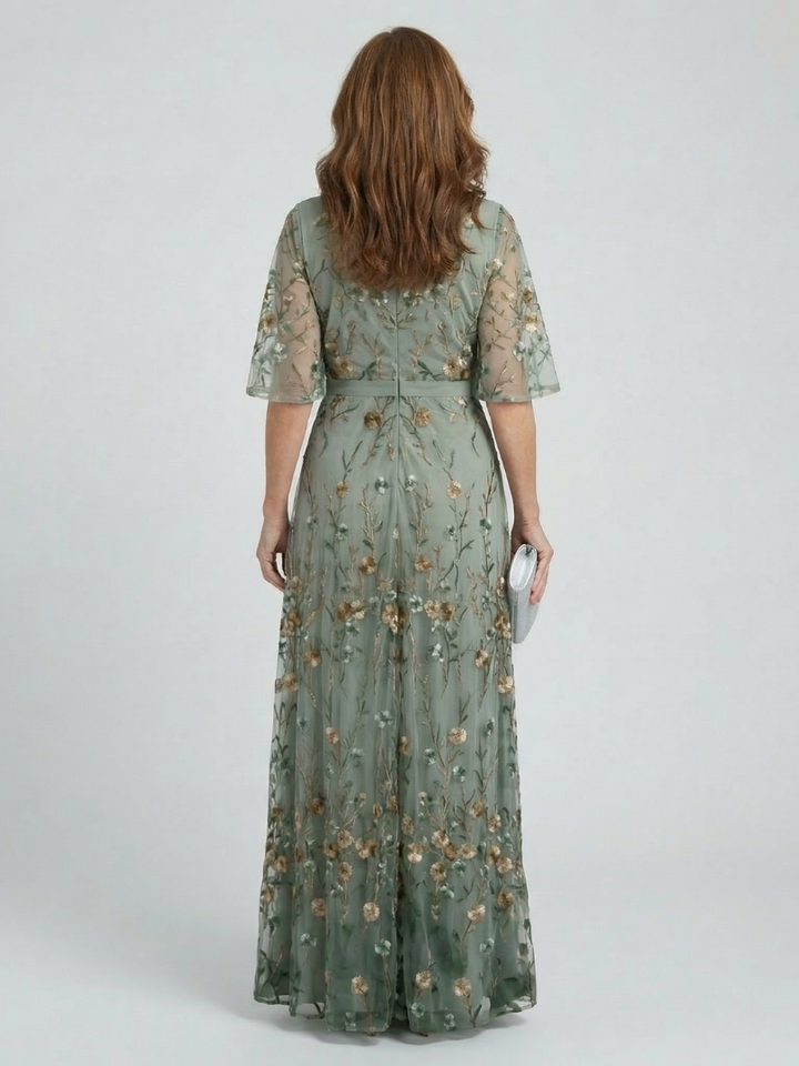 Savannah - Long Relaxed Dress with Sage Green Florals