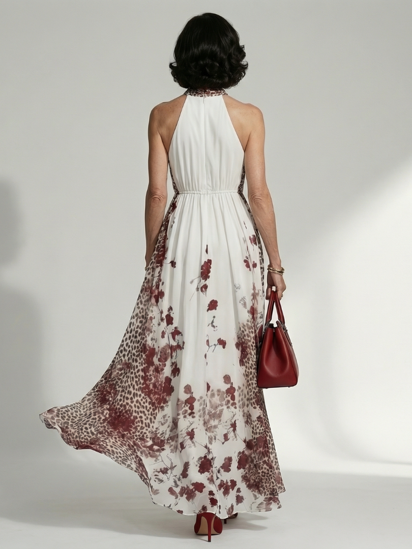 Miranda - Long Floral Dress with Long Sleeves and Full Skirt