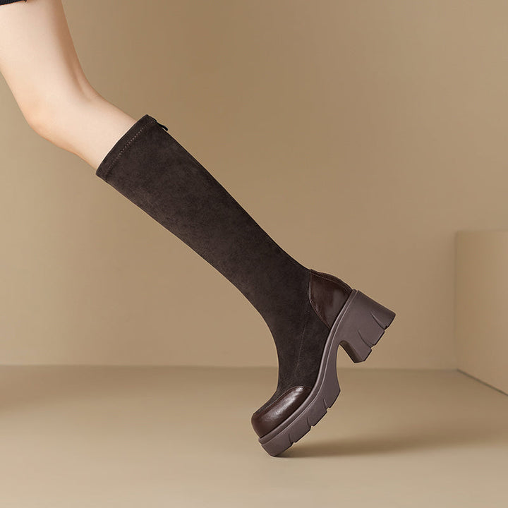 Rhiannon - Suede Tall Boots with Chunky Platform