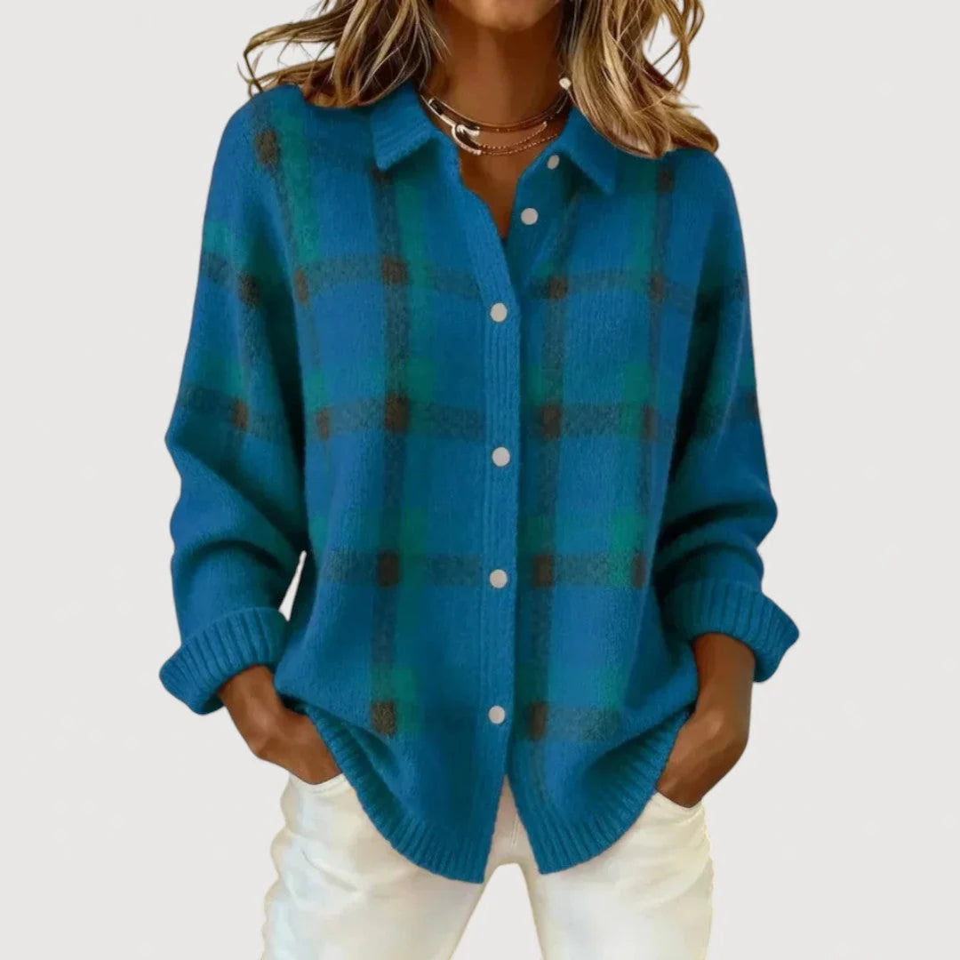 Dixie - Navy Plaid Knit Cardigan