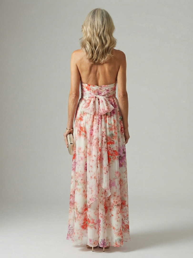 Mona - Long Floral Dress with Crossover Neckline