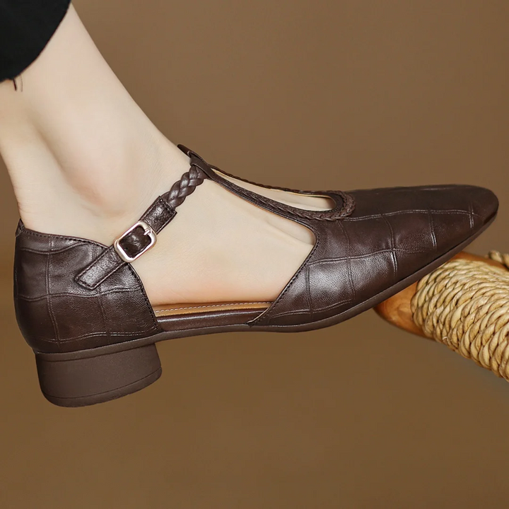 Clementine - Crocodile-Effect Mary Jane Flats