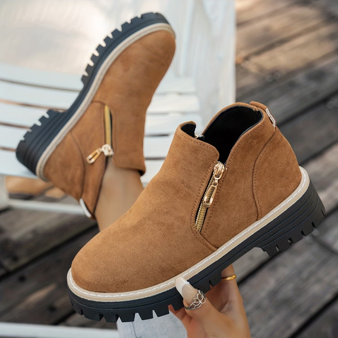 Carly - Double Zip Suede-Look Ankle Boots