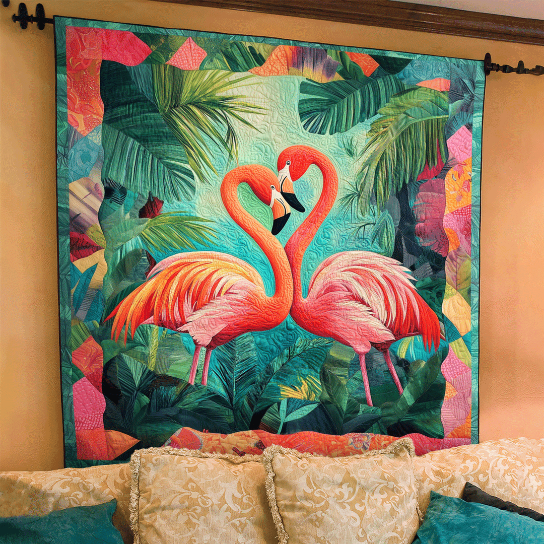 Flamingo Paradise Art Quilt Wall Hanging