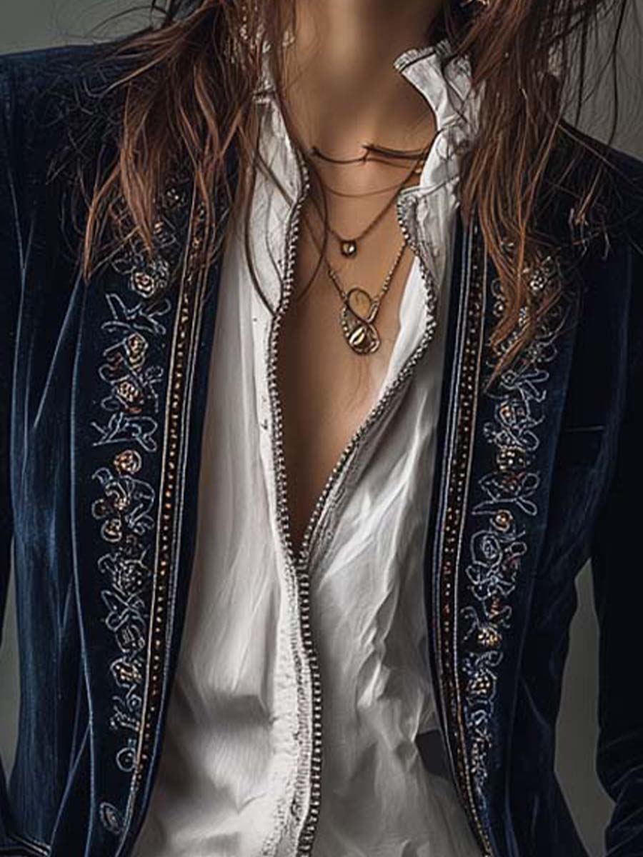 Fern - Long Coat with Decorative Embroidery