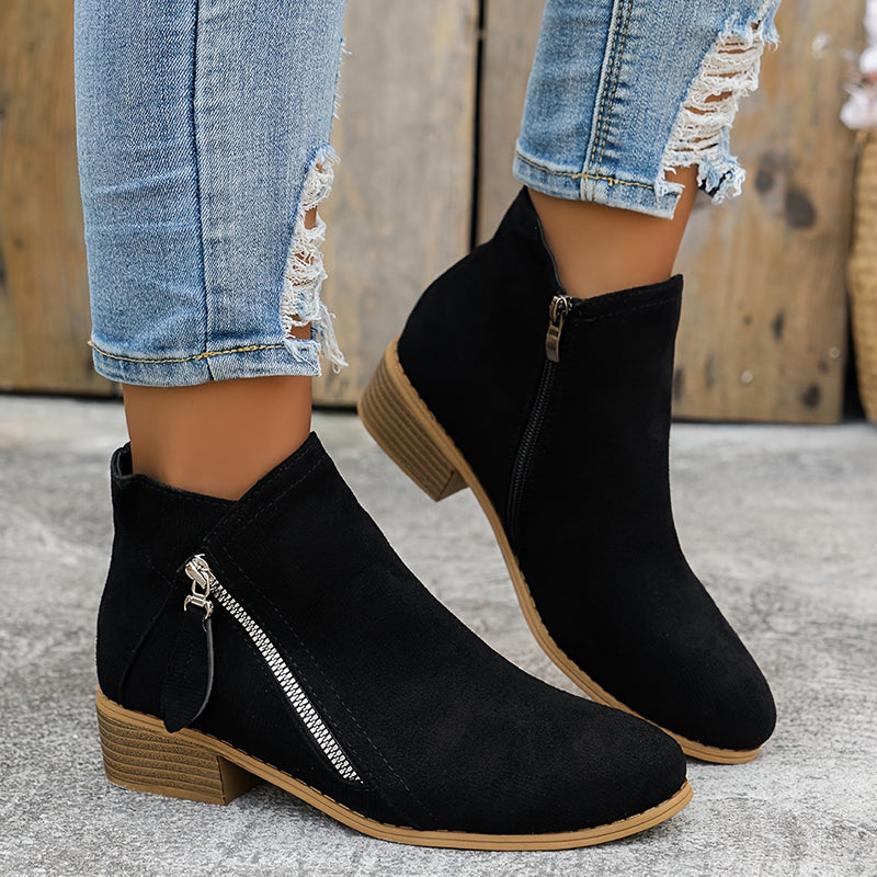 Carys - Comfort Leather Ankle Boots with Side Zip