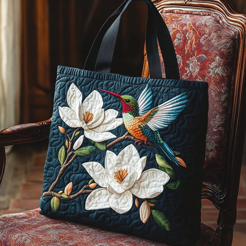 Bolsa Tote Acolchada de Colibrí en Flor