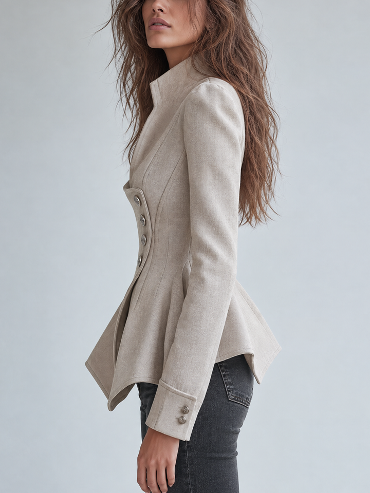 Poppy - Ivory Asymmetric Peplum Blazer with Button Detail