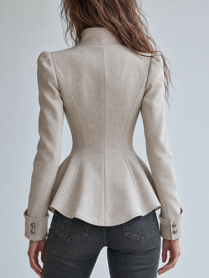 Poppy - Ivory Asymmetric Peplum Blazer with Button Detail