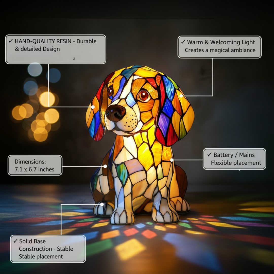 Beagle Stained Glass Style Lamp