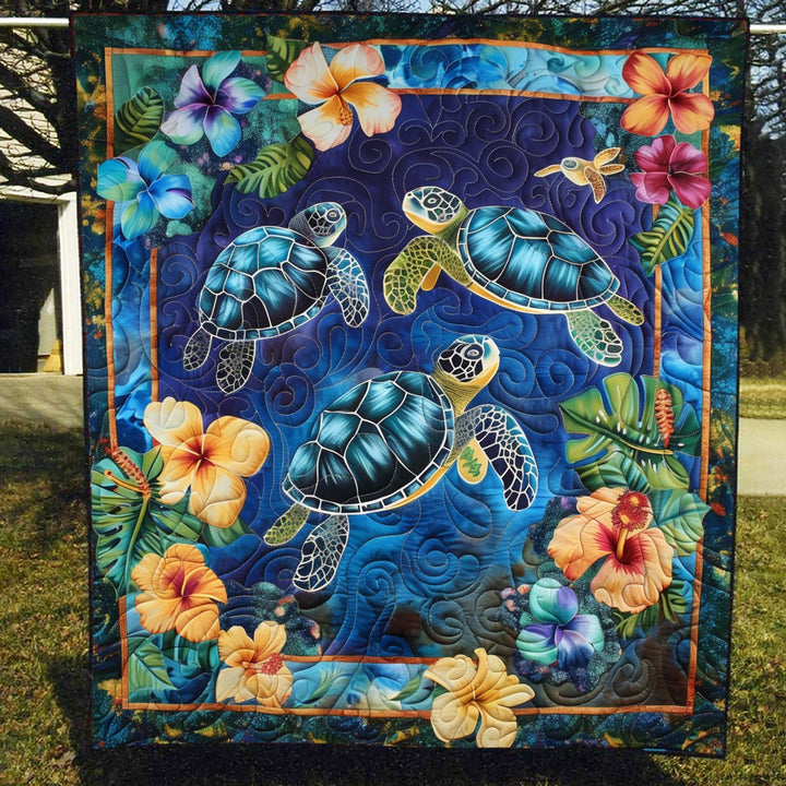 Ocean Serenity Sea Turtle Art Quilt Wall Hanging