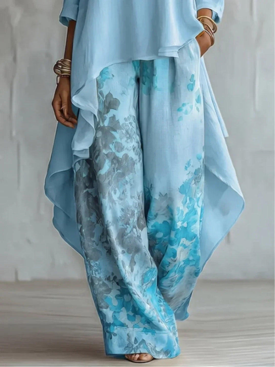 Sandra - Asymmetric Floral Top and Pants Set