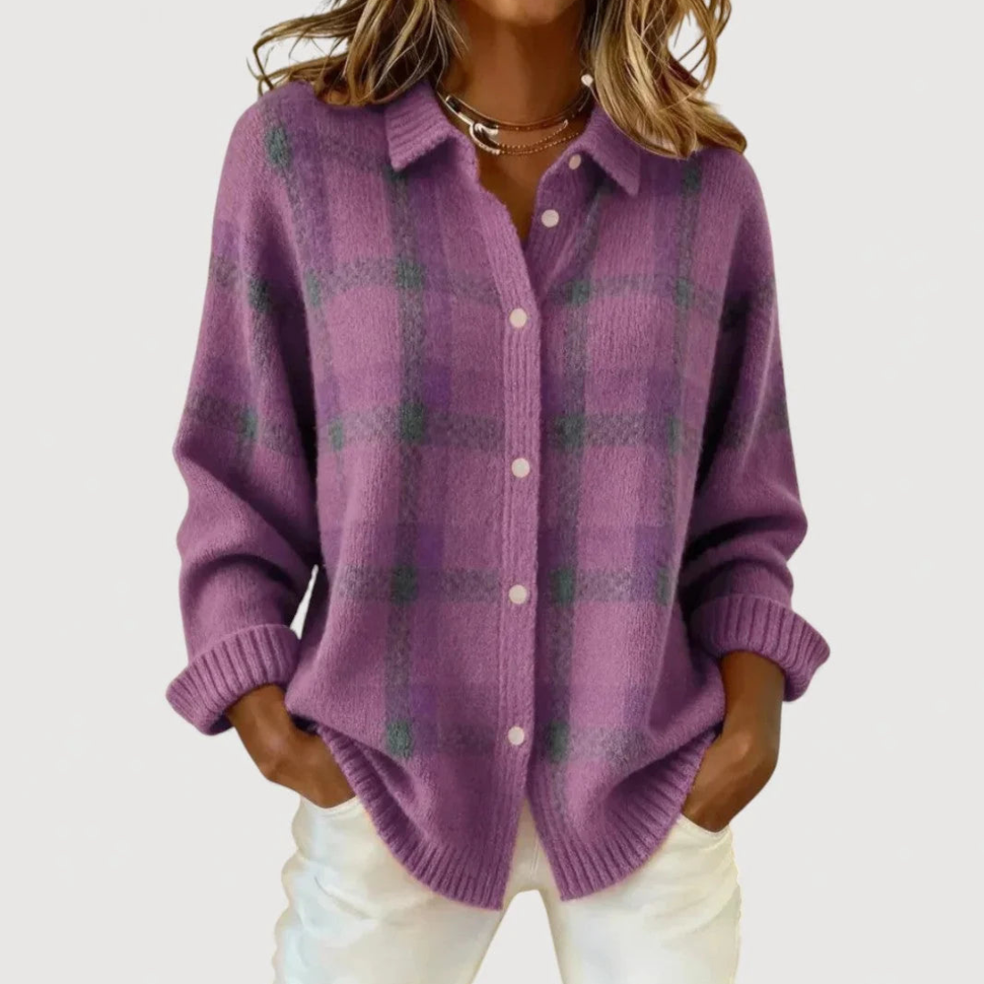 Eleanora - Purple Plaid Knit Cardigan