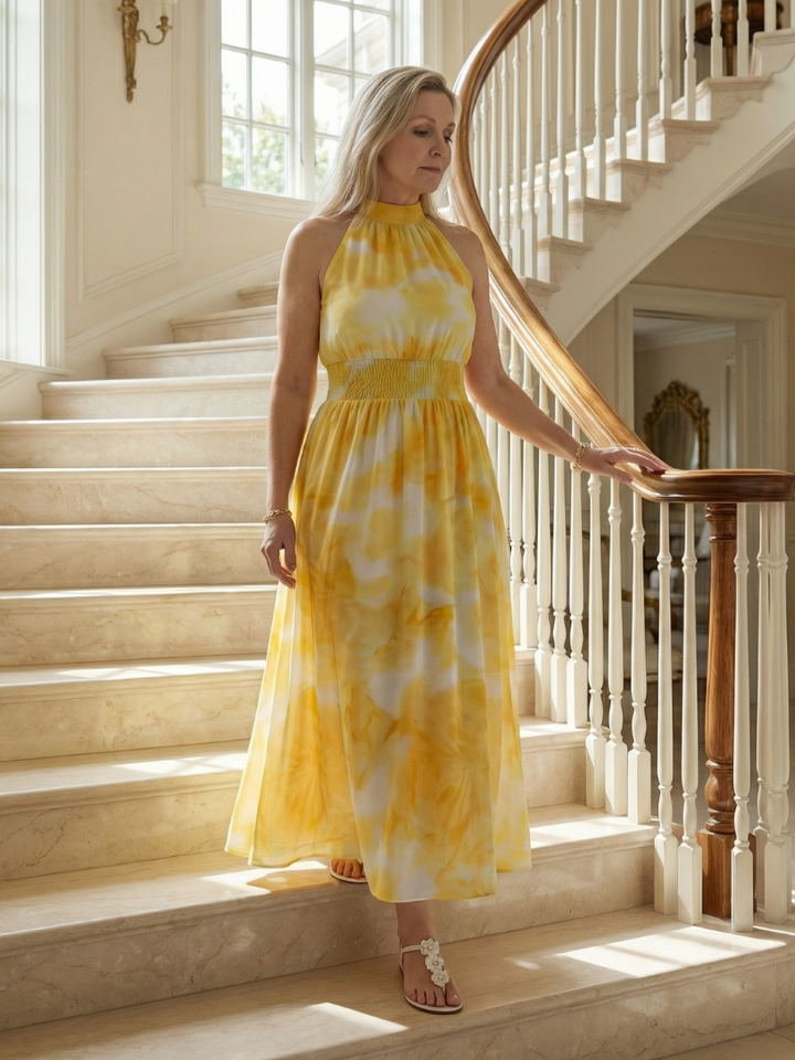 Brittany - Halter Midi Dress with Adjustable Waist