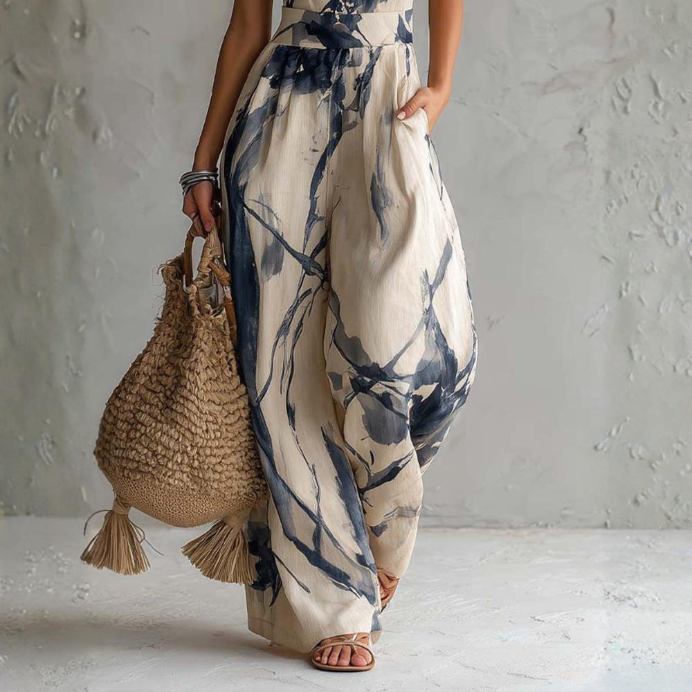 Dominica - Ink Print Wide-Leg Jumpsuit