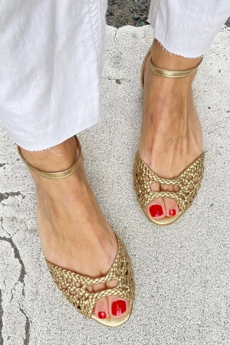 Sonia - Gold Woven Flat Sandals
