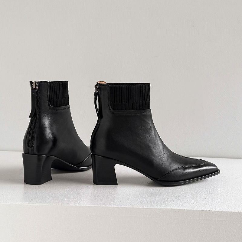 Cosima - Genuine Leather Square Toe Ankle Boots