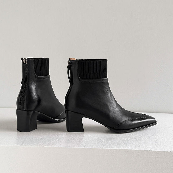 Cosima - Genuine Leather Square Toe Ankle Boots