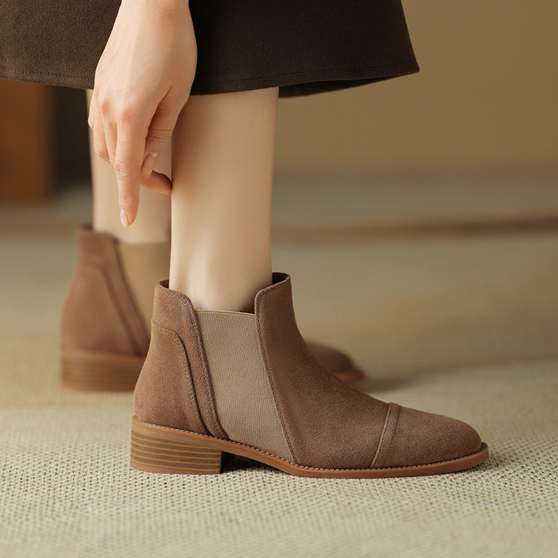 Effie - Genuine Suede Cap Toe Boots