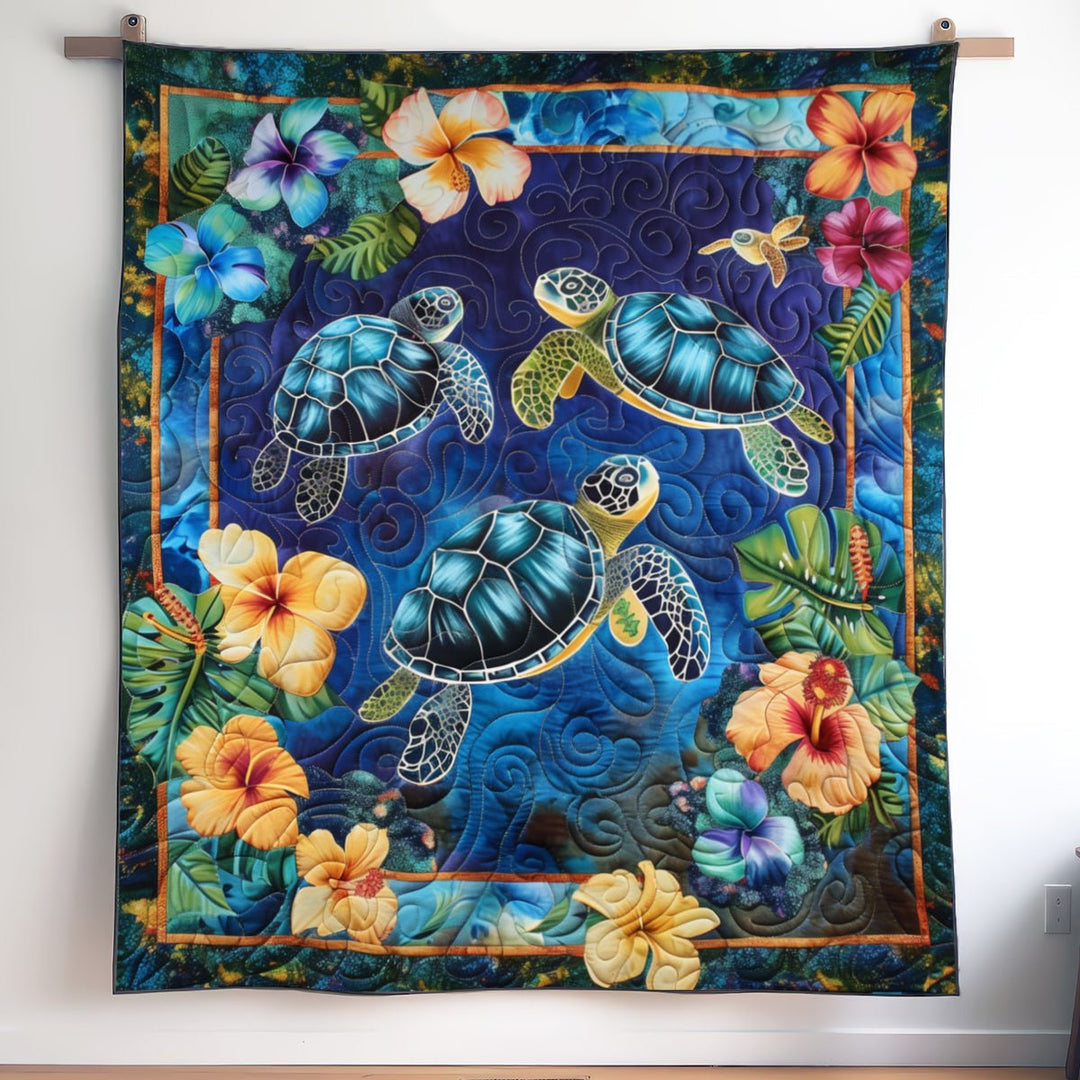 Ocean Serenity Sea Turtle Art Quilt Wall Hanging