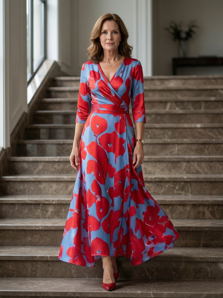 Tammy - Floral Midi Dress with Crossover Neckline