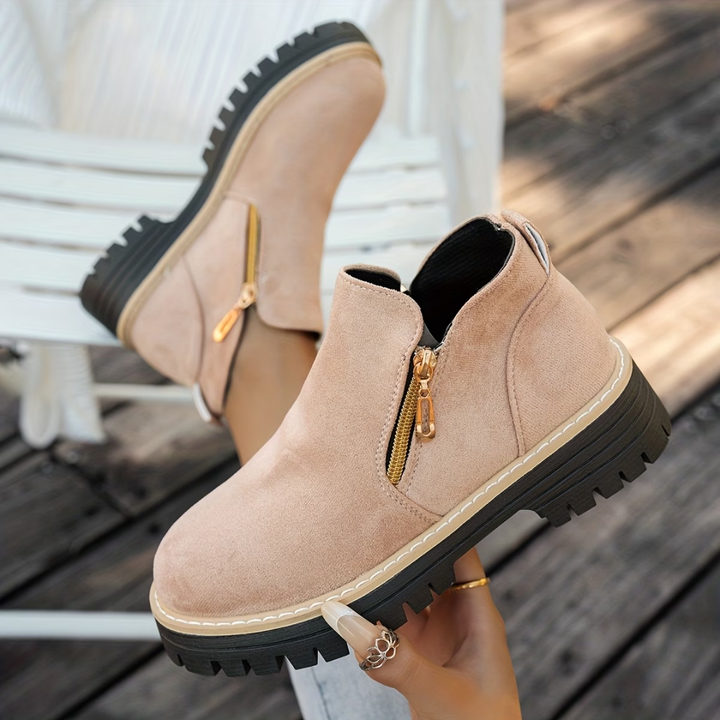 Carly - Double Zip Suede-Look Ankle Boots