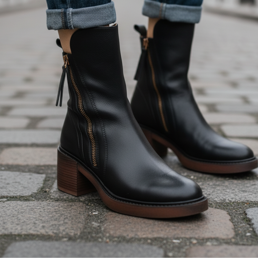 Whitney - Round Toe Block Heel Boots