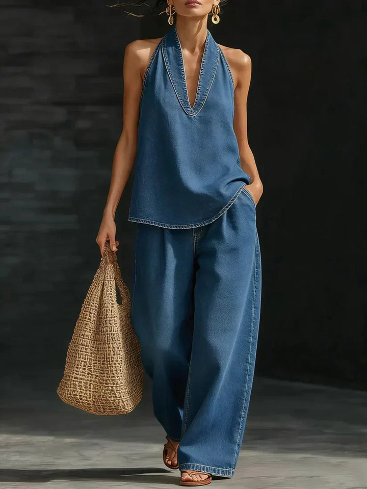 Anika - Plunge-Neck Wide-Leg Jumpsuit